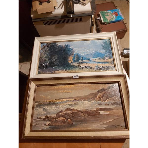 Ocean Painting and Valley with River by Robert Wood 27"W x 15"H