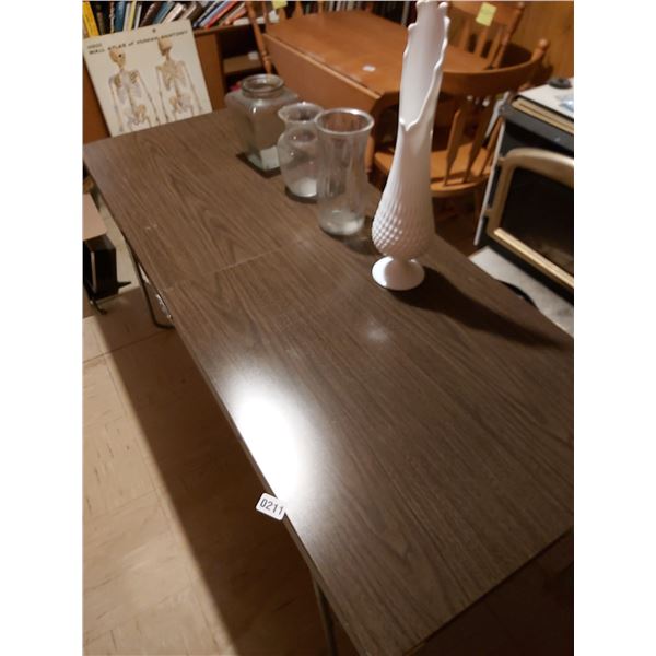 Metal Folding Table 60"L x 24"W & 4 Assorted Vases.