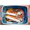 Image 1 : TOTE OF EXTENSION CORDS, POWER BAR, TROUBLE LIGHT