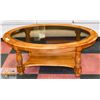 Image 1 : OVAL OAK & GLASS COFFEE TABLE 28" X 44" X 17" TALL
