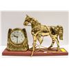 Image 1 : BRASS COLOURED ELECTRIC CLOCK W/HORSE-11" TALL
