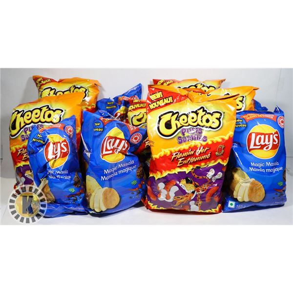 BOX OF ASSORTED CHIPS AND JUNK FOOD