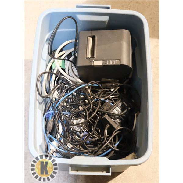 BOX WITH TILL PRINTER AND ASSORTED CORDS