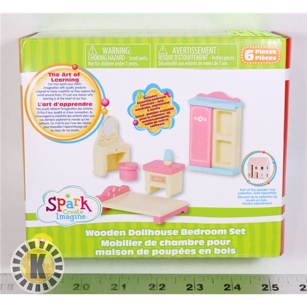 NEW 6PC WOODEN DOLLHOUSE BEDROOM SET