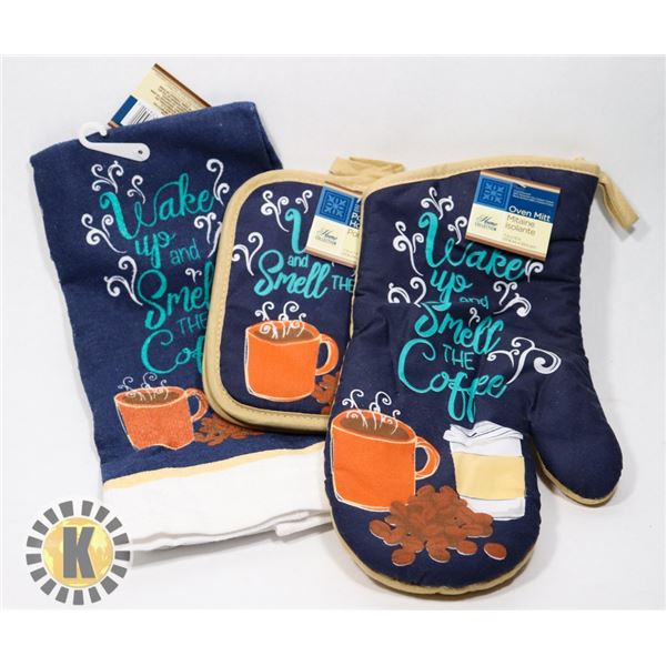 NEW WAKE UP AND SMELL THE COFFEE KITCHEN LINEN