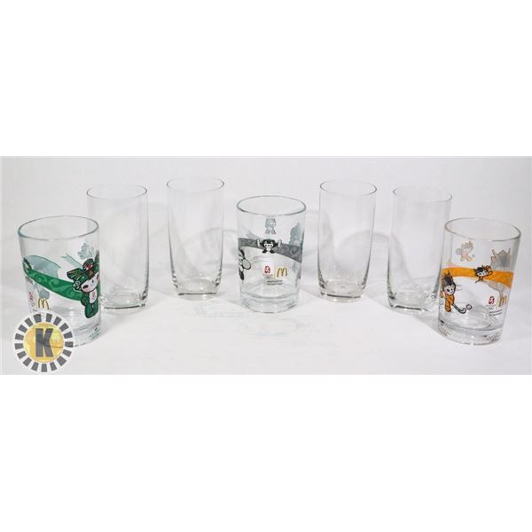 3 TALL GLASSES AND 3 TALL MCDONALD'S GLASSES