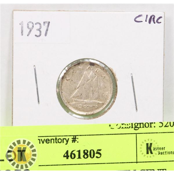 1937 CANADIAN SILVER TEN CENT COIN