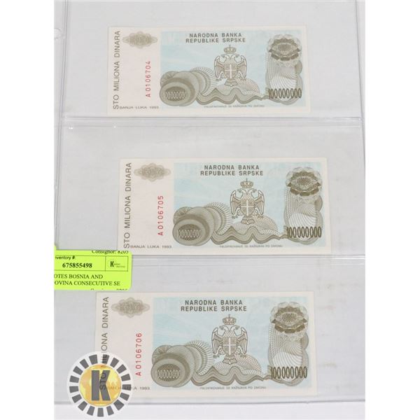 3 BANKNOTES BOSNIA AND HERZEGOVINA CONSECUTIVE SE