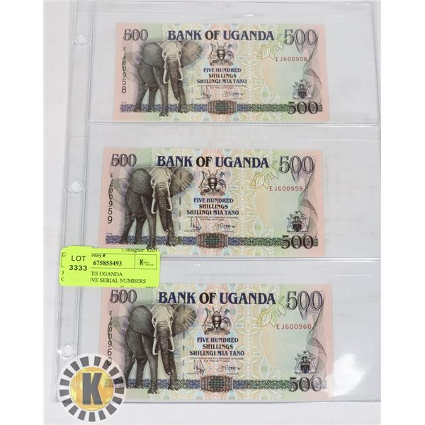 3 BANKNOTES UGANDA CONSECUTIVE SERIAL NUMBERS