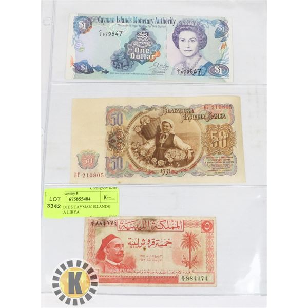 3 BANKNOTES CAYMAN ISLANDS BULGARIA LIBYA