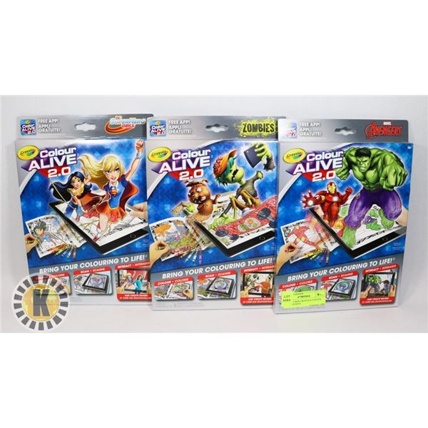 LOT OF 3 NEW CRAYOLA COLOUR ALIVE 2.0 SETS
