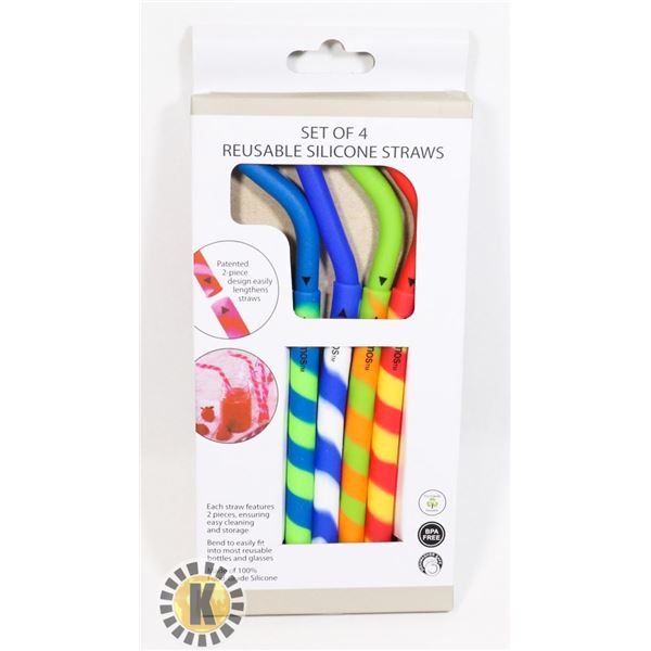 NEW 4 PC REUSABLE SILICON STRAW SET