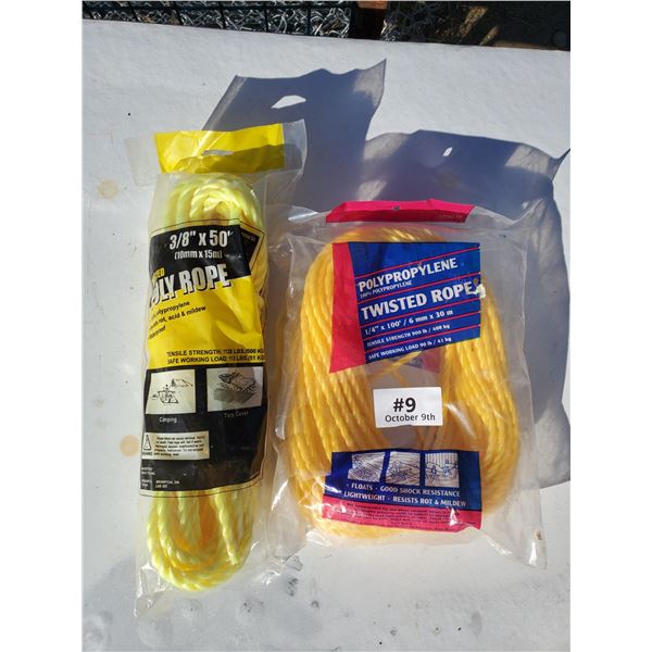 2 new bags of rope (1x  1/4" x 100 feet, 1x 3/8" x 50 feet)