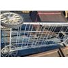Image 3 : metal cage roller cart, older TV stand on wheels and post wooden