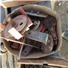 Image 1 : heavy box of assorted steel braces wheels and other items