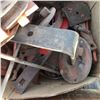 Image 3 : heavy box of assorted steel braces wheels and other items