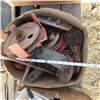 Image 4 : heavy box of assorted steel braces wheels and other items