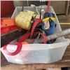 Image 1 : misc box of oil cans, gas nozel, filter assembly, ratchet, straps