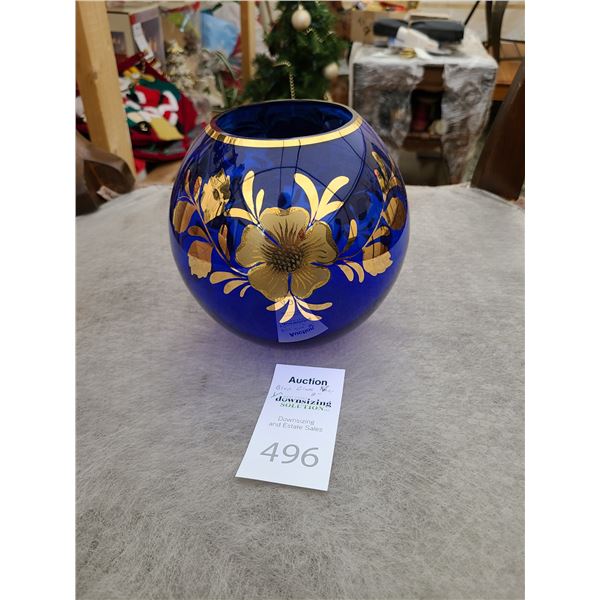 Blue Glass Bowl with Gold floral pattern Cat A