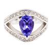 Image 2 : 2.35 ctw Pear Mixed Tanzanite And Round Brilliant Cut Diamond Ring - 18KT White