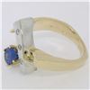 Image 2 : Two Tone 14K Gold 0.98 ctw QUALITY Sapphire Solitaire Ring w/ 3 Diamond Accents