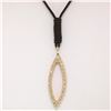 Image 2 : 14k Rose Gold 0.30 ctw Diamond Marquise Pendant Necklace w/ 16" Brown Cord