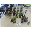 Image 1 : 11 Silver Fade Glasses, 18 Colored Glasses, 3 Oil Lamp Shades, Silver Candle Holder , Plus S & P Sha