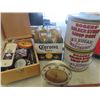 Image 2 : Box Full of Shoe Polish, & Accessories, 2 Roger Sugar Tins, Corona Bottles, Old Clock, Wooden CN Dis