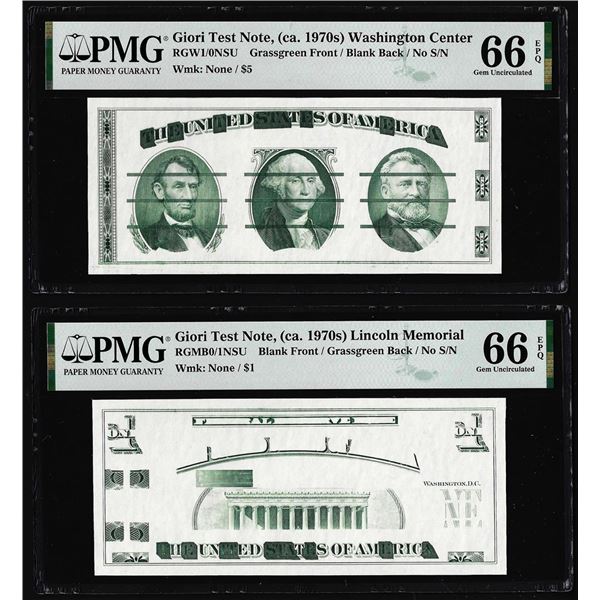 Set of Giori Test Note Washington & Lincoln Memorial PMG Gem Uncirculated 66EPQ