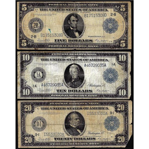 Lot of 1914 $5/$10/$20 Federal Reserve Notes