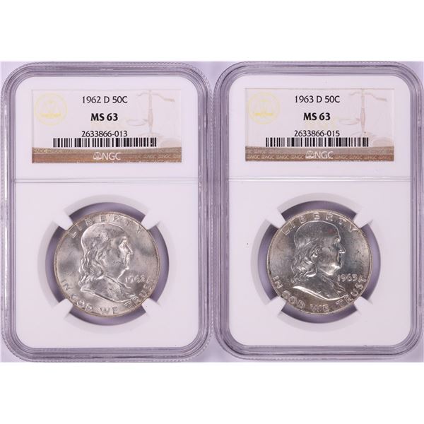 Lot of 1962-D & 1963-D Franklin Half Dollar Coins NGC MS63