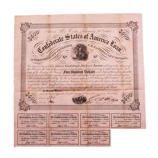 1863 $500 Confederate Bond Obsolete Sheet Printed on Pink Paper B-221
