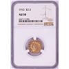 Image 1 : 1912 $2 1/2 Indian Head Quarter Eagle Gold Coin NGC AU58