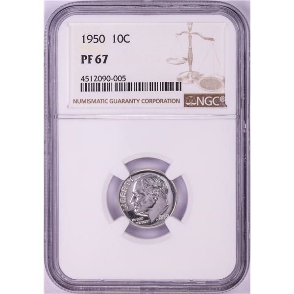 1950 Proof Roosevelt Dime Coin NGC PF67