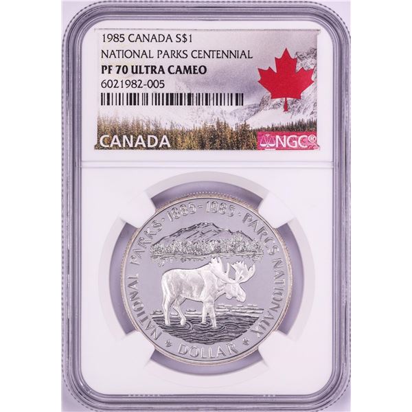 1985 $1 Proof Canada National Parks Centennial Silver Dollar Coin NGC PF70 Ultra Cameo
