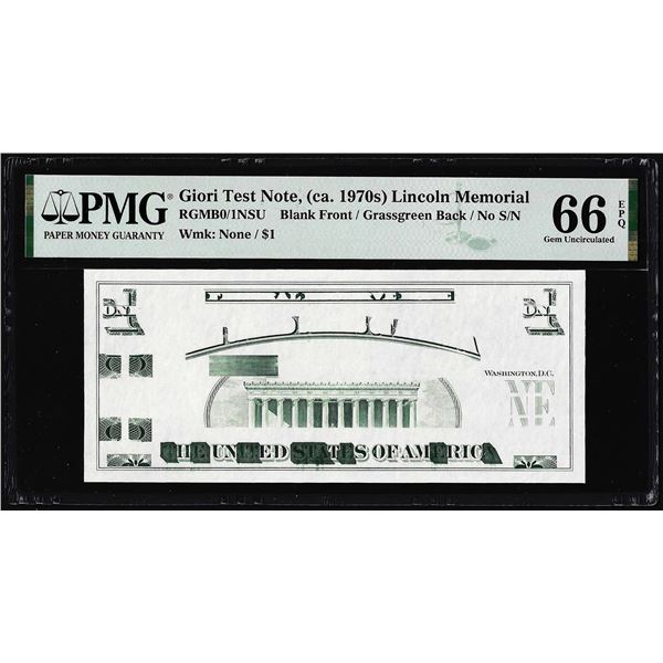 Circa 1970's Lincoln Memorial Giori Test Note PMG Gem Uncirculated 66EPQ