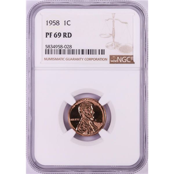 1958 Proof Lincoln Wheat Cent Coin NGC PF69RD