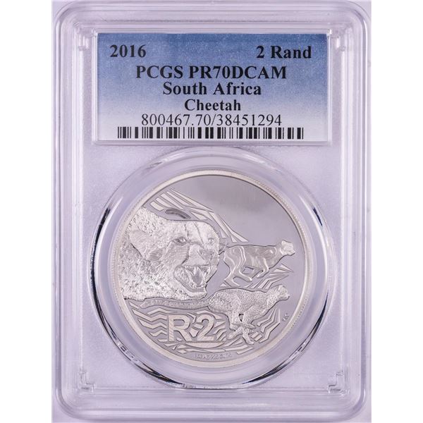 2016 Proof South Africa 2 Rand Cheetah Silver Coin PCGS PR70DCAM
