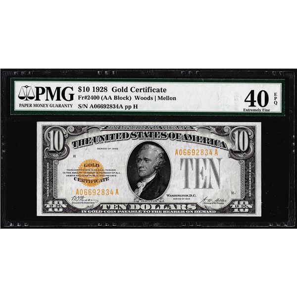 1928 $10 Gold Certificate Note Fr.2400 PMG Extremely Fine 40EPQ