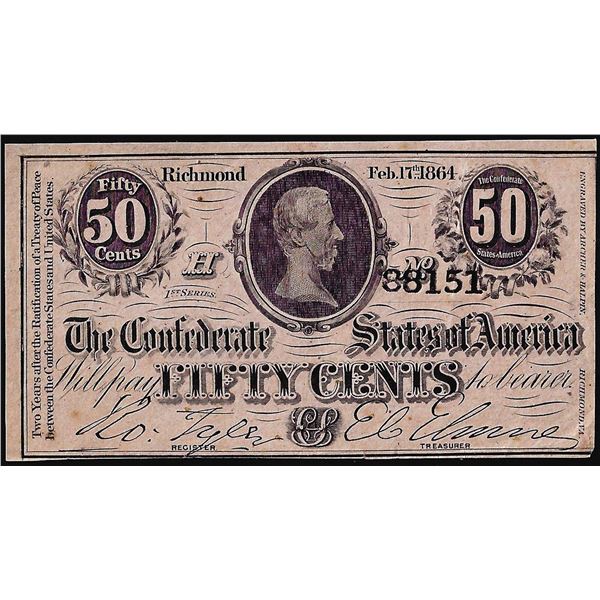 1864 Fifty Cents Confederate States of America Note