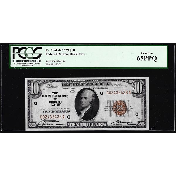 1929 $10 Federal Reserve Note Chicago Fr.1860-G PCGS Gem New 65PPQ
