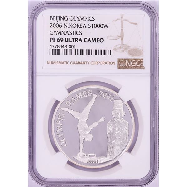 2006 Proof N. Korea 1000 Won Beijing Olympics Silver Coin NGC PF69 Ultra Cameo
