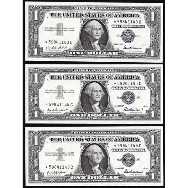 Lot of (3) Consecutive Uncirculated 1957 $1 Silver Certificate Star Notes