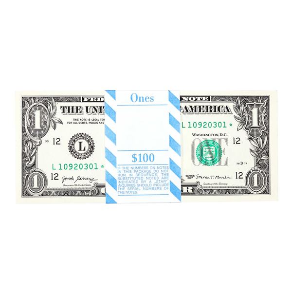 Pack of (100) Consecutive 2017 $1 Federal Reserve STAR Notes San Francisco
