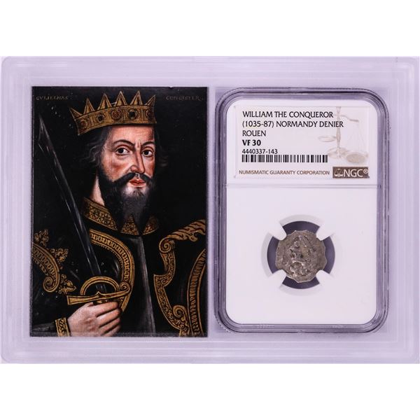 1035-87 William The Conqueror Normandy Rouen Denier Coin NGC VF30 w/ Story Box