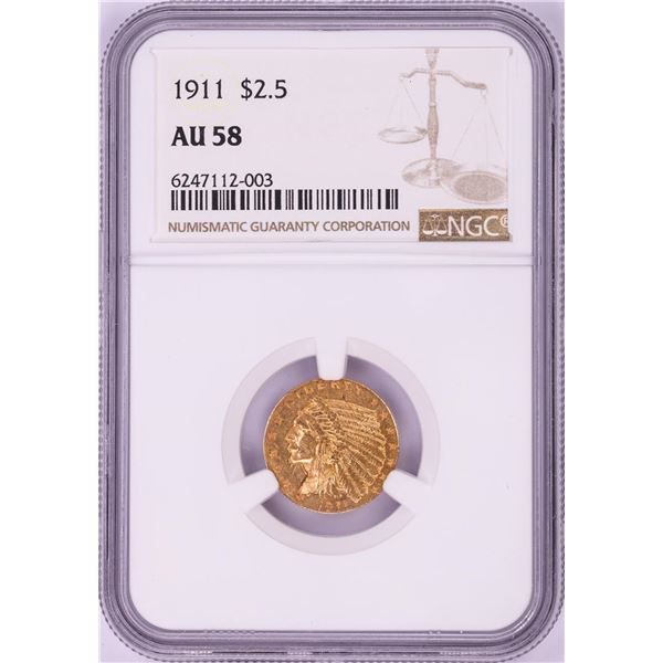1911 $2 1/2 Indian Head Quarter Eagle Gold Coin NGC AU58