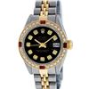 Image 2 : Rolex Ladies Two Tone Black Diamond & Ruby Oyster Perpetual Datejust Watch