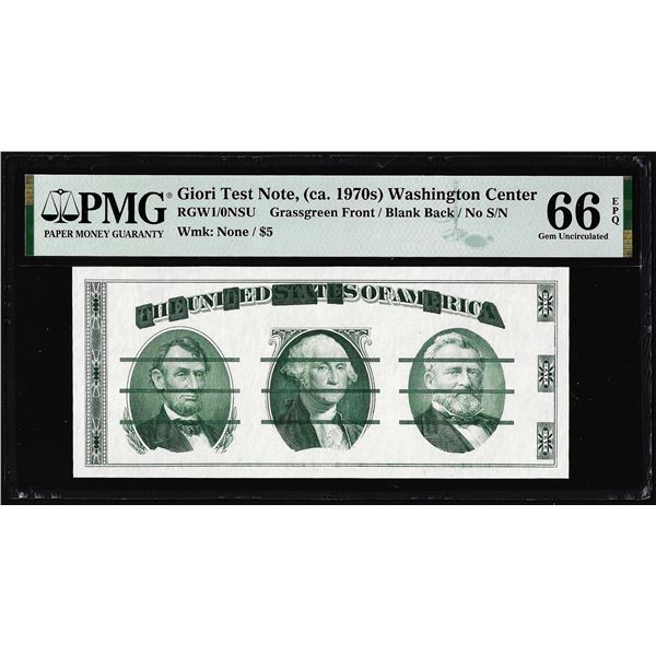 Circa 1970's Washington Center Giori Test Note PMG Gem Uncirculated 66EPQ