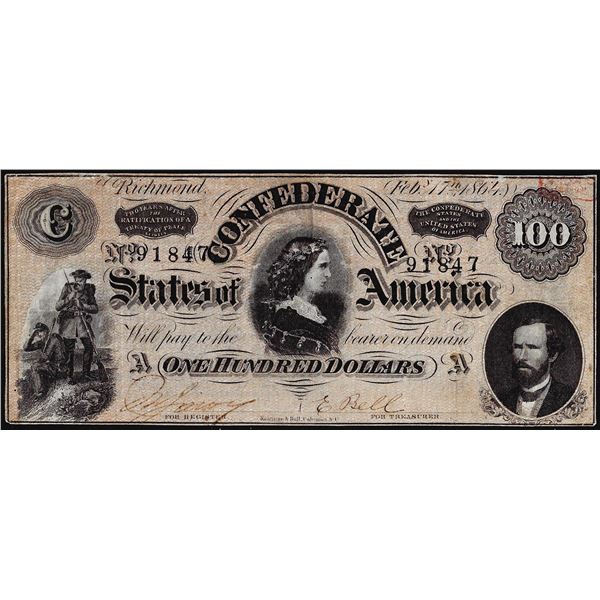 1864 $100 Confederate States of America Note