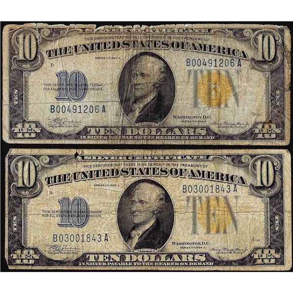 Lot of (2) 1934A $10 North Africa WWII Emergency Issue Silver Certificate Notes